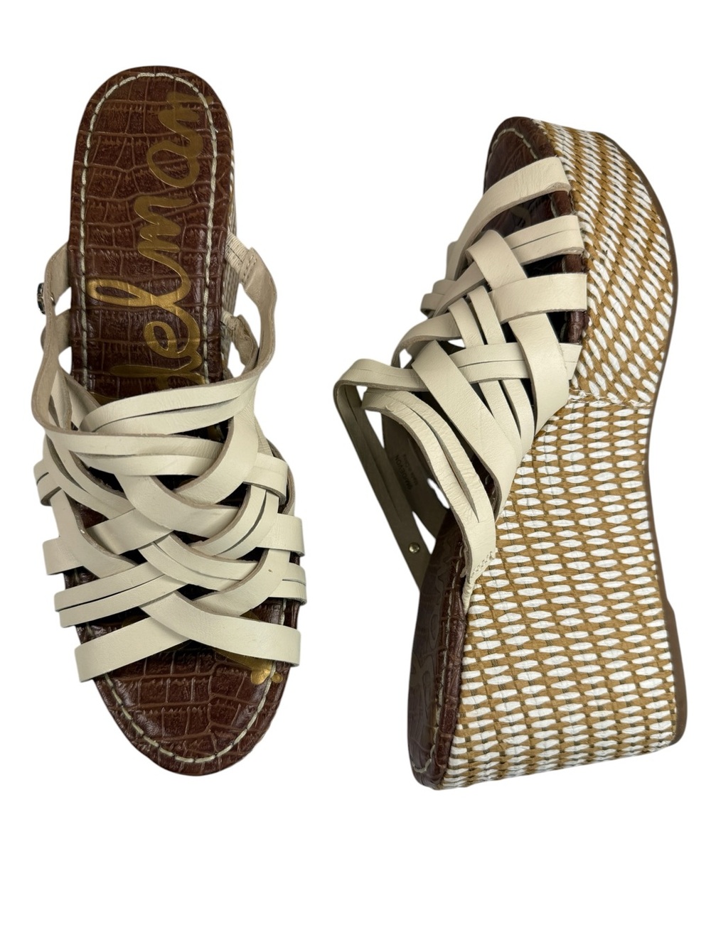 Sam Edelman Devon Ivory Leather Strappy Platform Wedge Sandals 9M